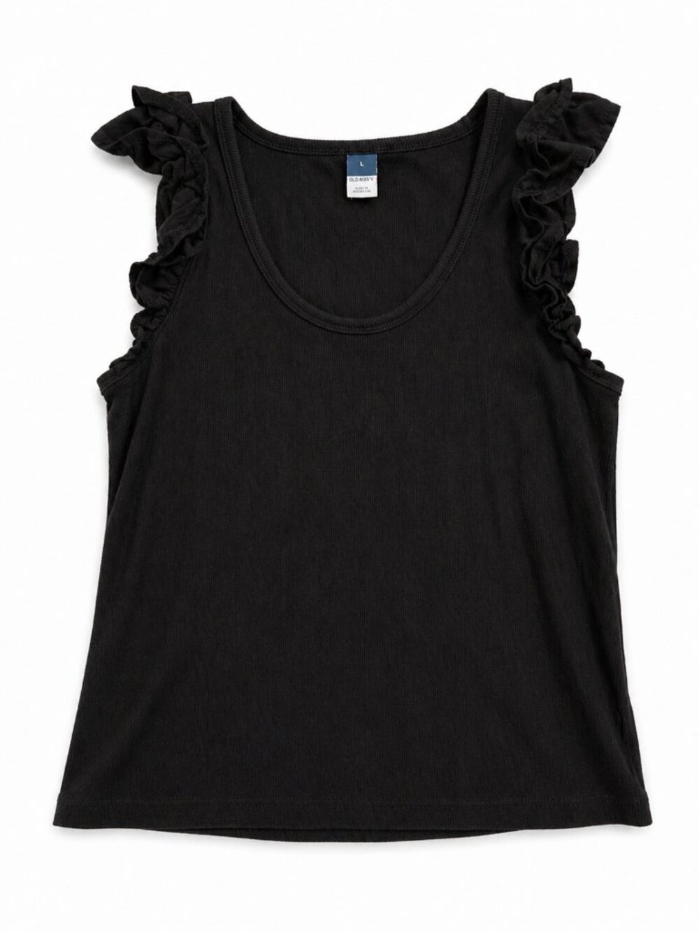 Old Navy Black Ribbed Ruffle Sleeve Tank Top – Size Large